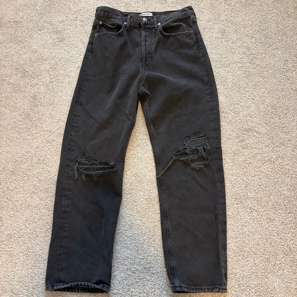 Agolde Denim - AGOLDE 90s Mid Rise Loose Jeans Womens 27 Black Distressed Straight Leg Grunge